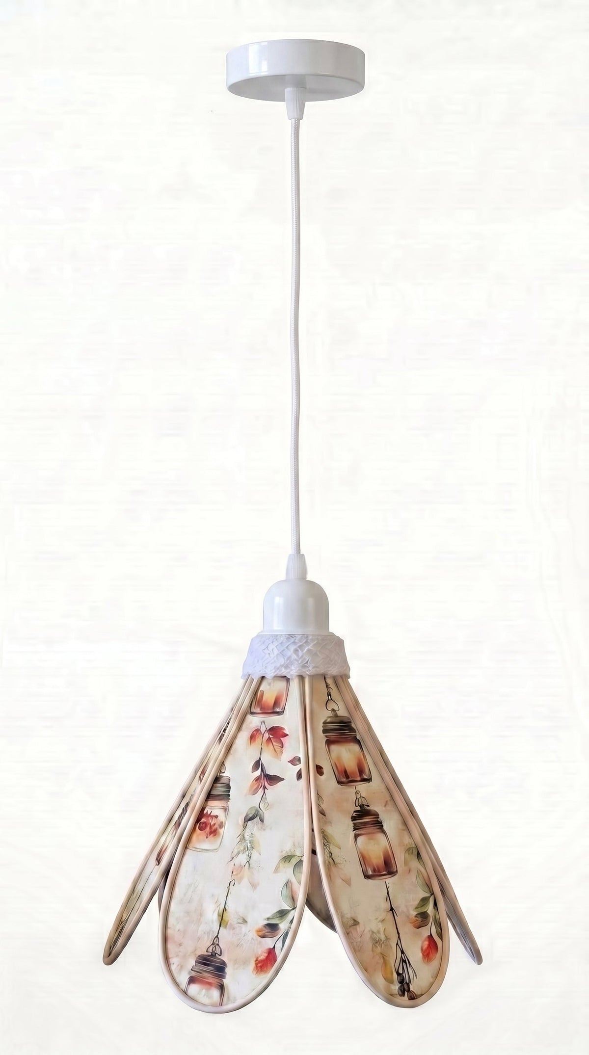Suspension tulipe Lueurs d'Automne avec base, câble et abat-jour blancs