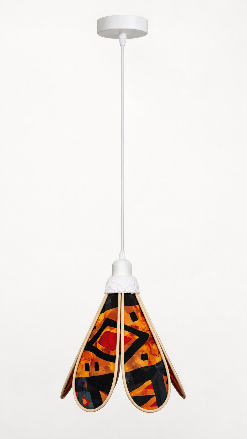 Lampe Tulipe Braise d'Afrique – Abat-jour Motif Géométrique Ambré Fait Main