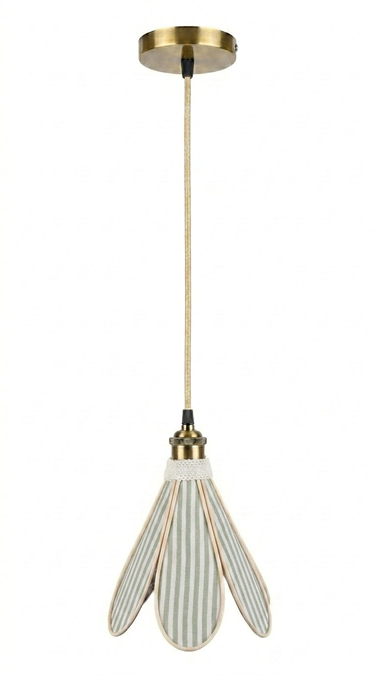 Lampe Tulipe Chemin de Campagne – Abat-jour Motif Rayures Sauge Fait Main