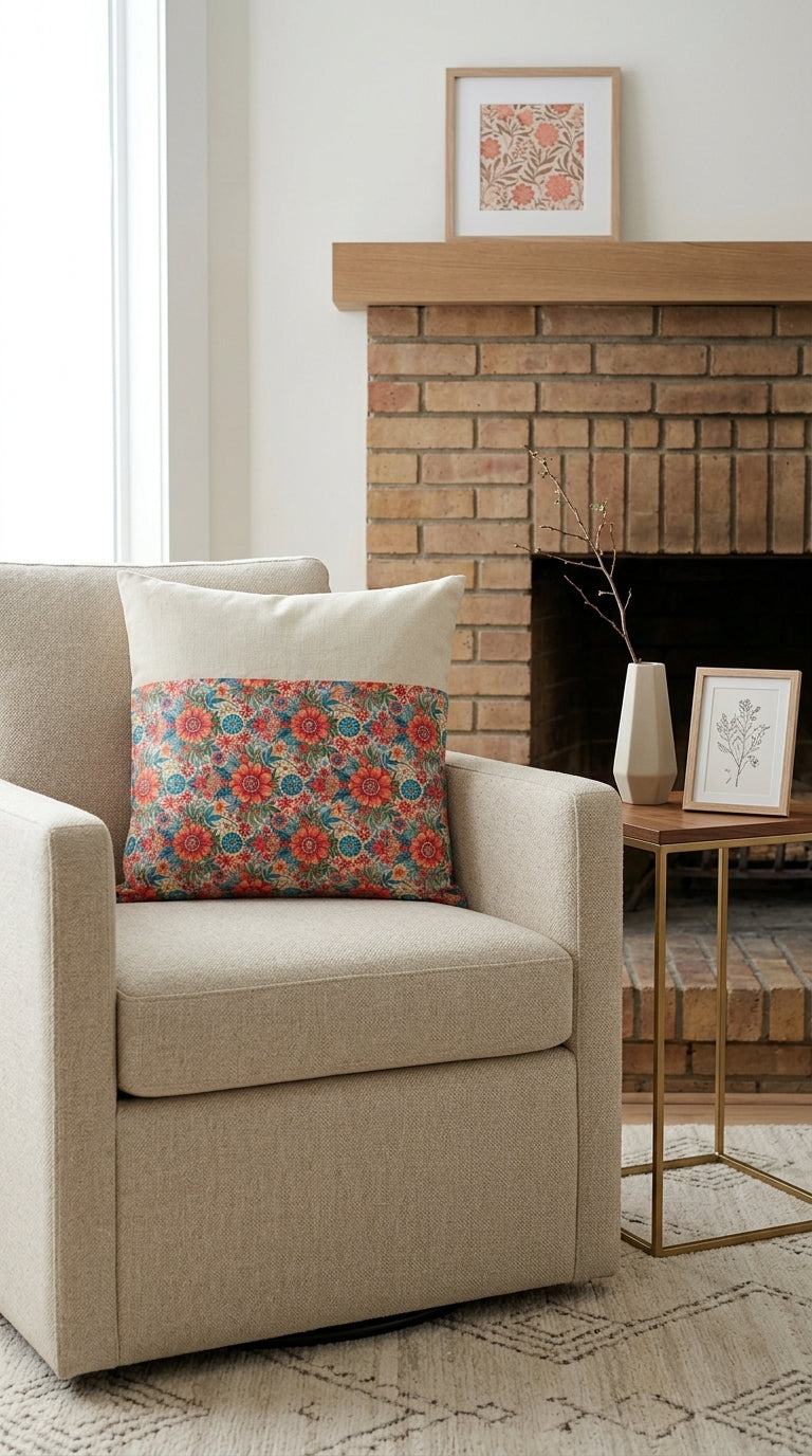Coussin Floral Bohème Bimatière – Housse Lin & Tissu Floral Artisanale