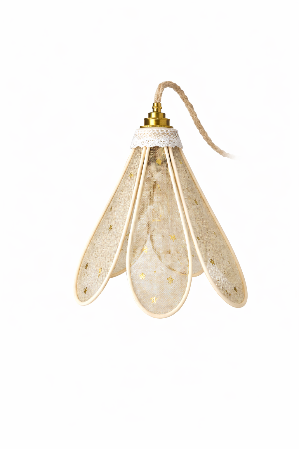 Lampe Tulipe Toile de Jute Etoilée- Lampe Artisanale Bohème Naturelle