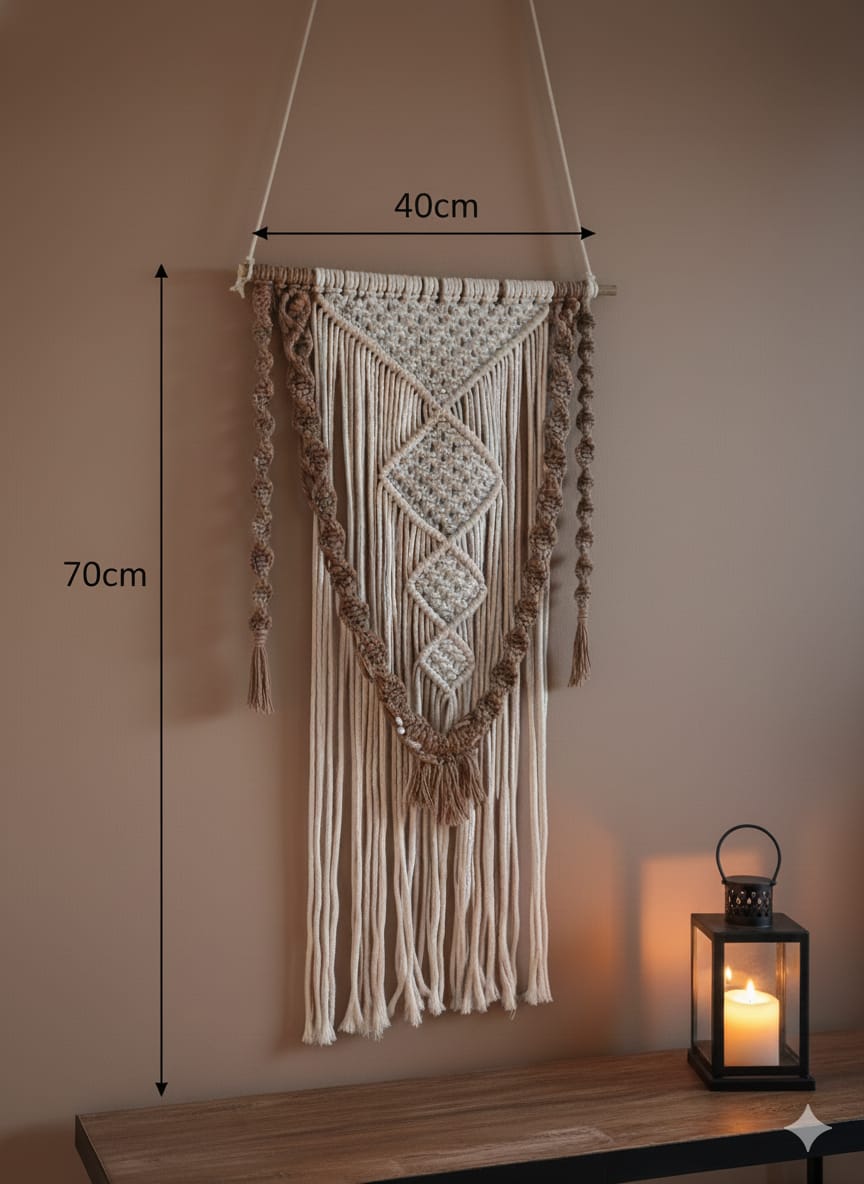 Macramé Mural Bicolore Bohème - Dimensions 40cm x 70cm