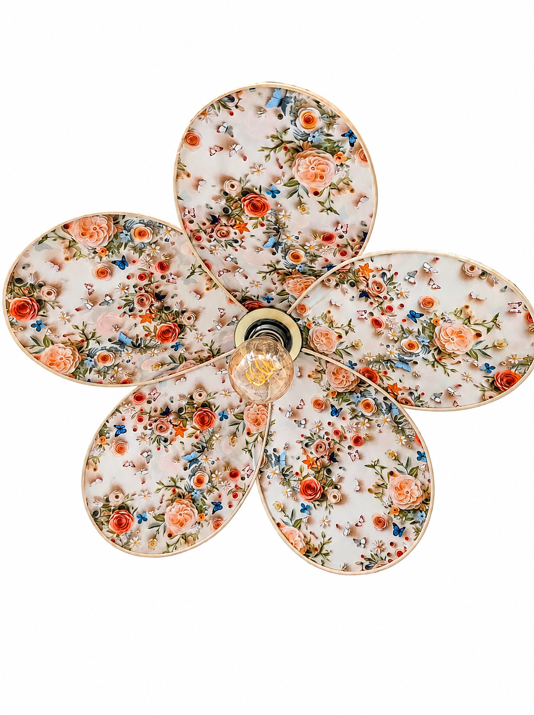 Lampe Magnolia Roses Blanches Orangées – Lampe Artisanale Bohème Florale