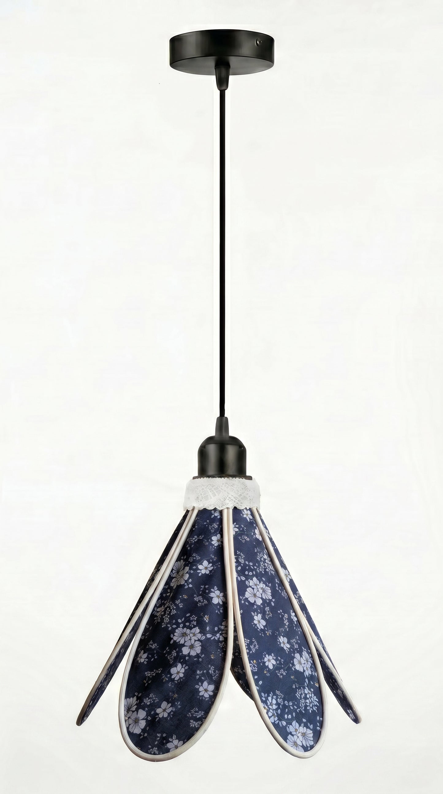 Lampe Tulipe Florale Bleue Nuit - Lampe Artisanale Bohème Florale