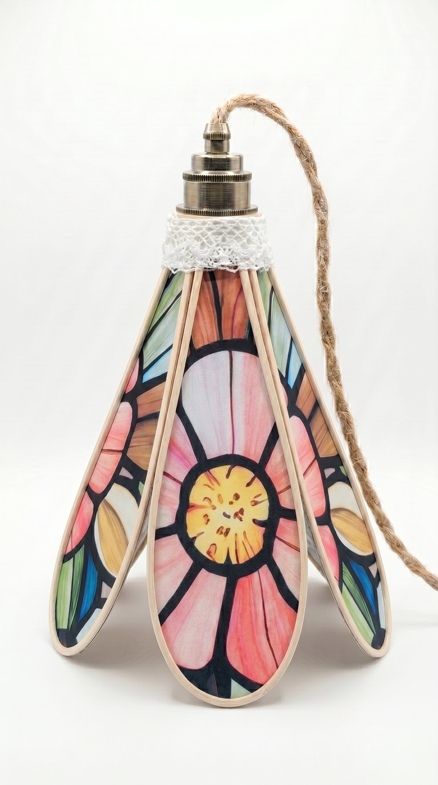 Lampe Tulipe Vitrail Fleurie- Lampe Artisanale Bohème Florale