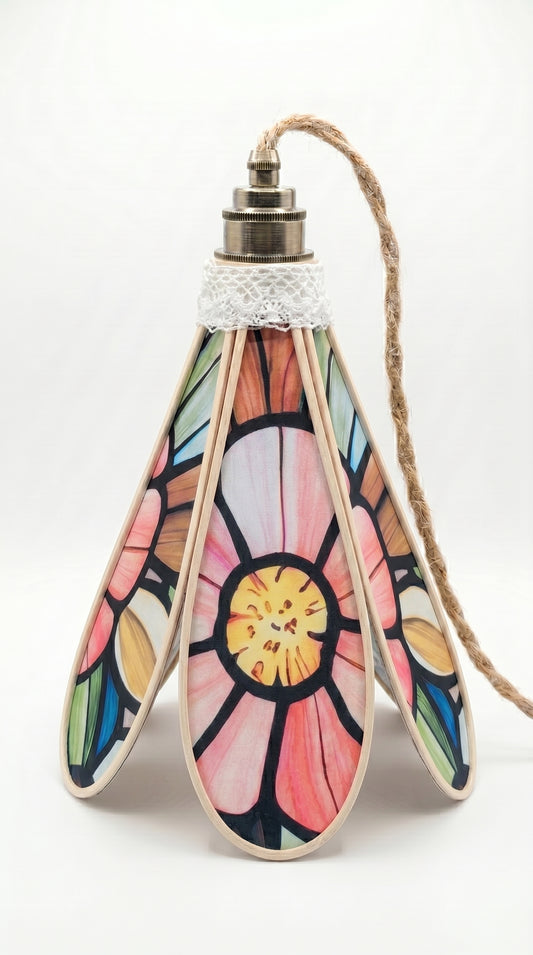 Lampe Tulipe Vitrail Fleurie- Lampe Artisanale Bohème Florale
