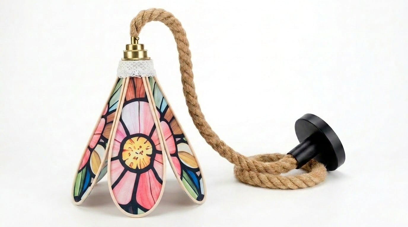 Lampe Tulipe Vitrail Fleurie- Lampe Artisanale Bohème Florale