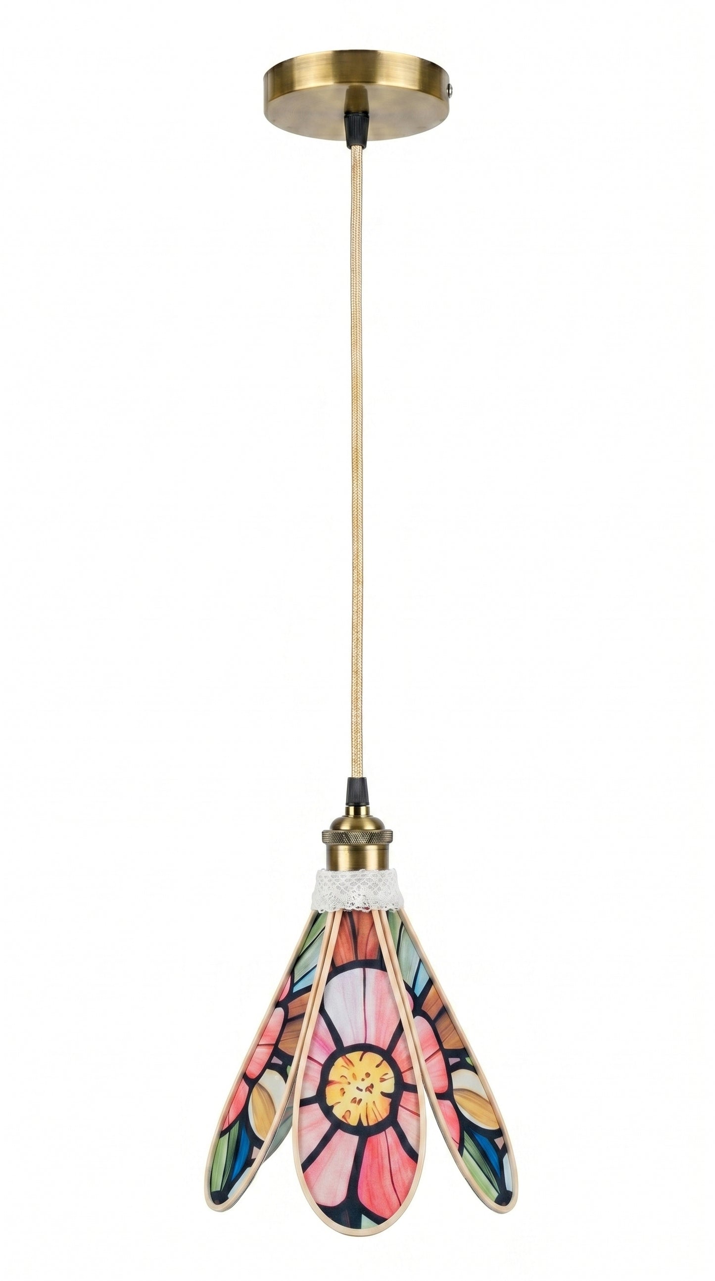 Lampe Tulipe Vitrail Fleurie- Lampe Artisanale Bohème Florale