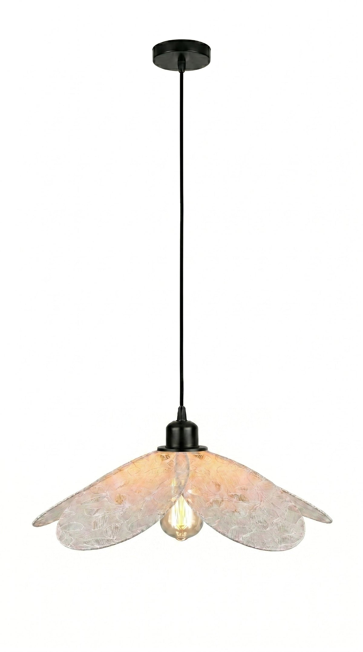 Suspension Magnolia Dentelle Végétale avec câble plafond noir