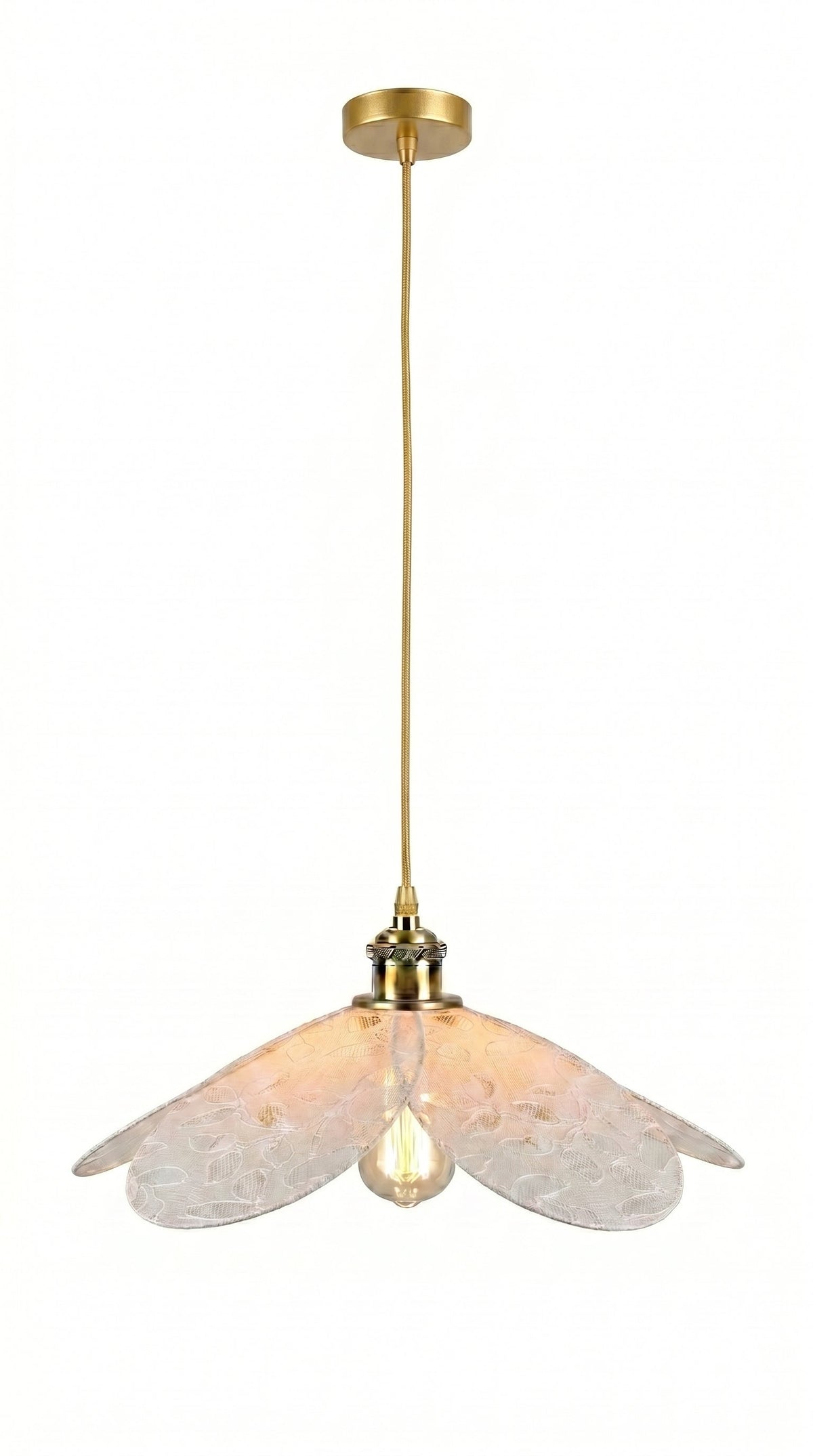 Suspension Magnolia Dentelle Végétale avec câble plafond doré