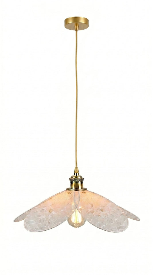 Suspension Magnolia Dentelle Végétale avec câble plafond doré
