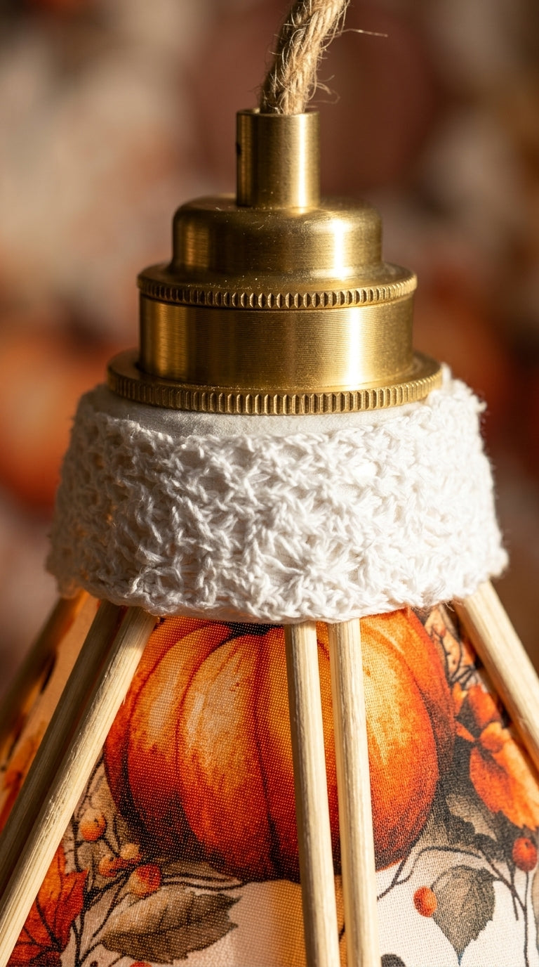Gros plan sur le motif feuilles d'automne de la suspension tulipe
