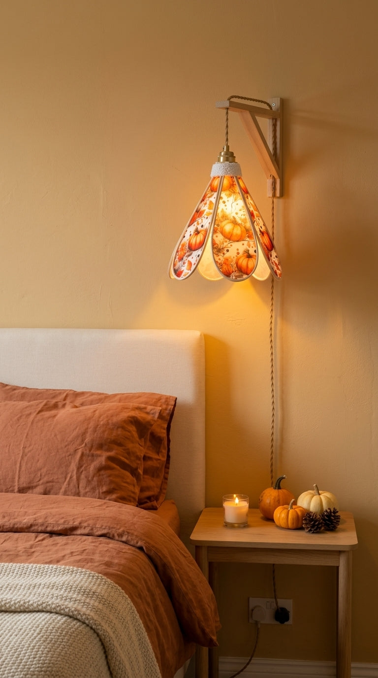 Suspension tulipe Verger d'Automne installée dans une chambre automnale