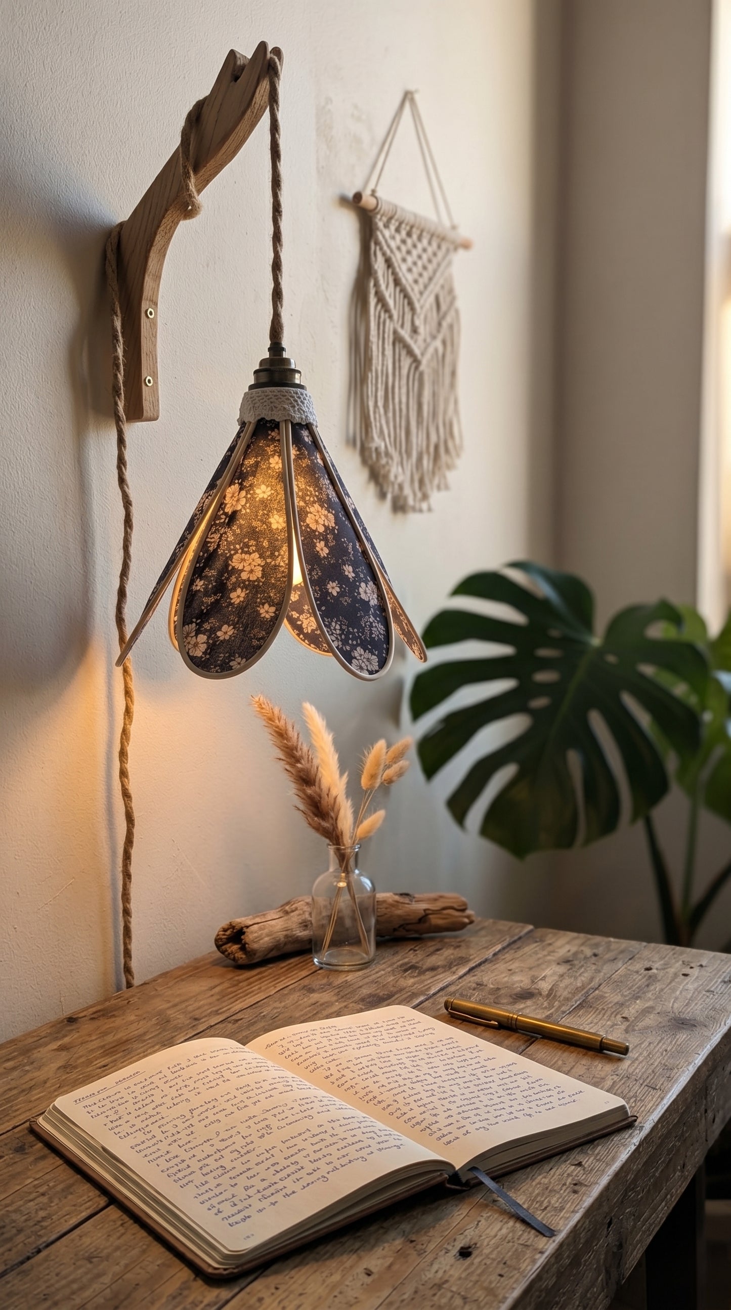 Lampe Tulipe Florale Bleue Nuit - Lampe Artisanale Bohème Florale
