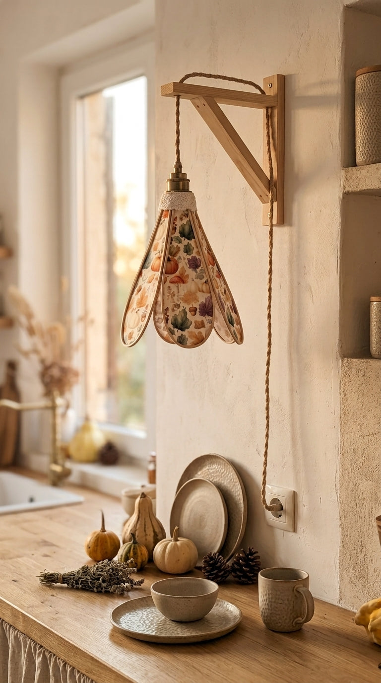 Suspension tulipe Récolte d'Octobre installée dans une cuisine bohème