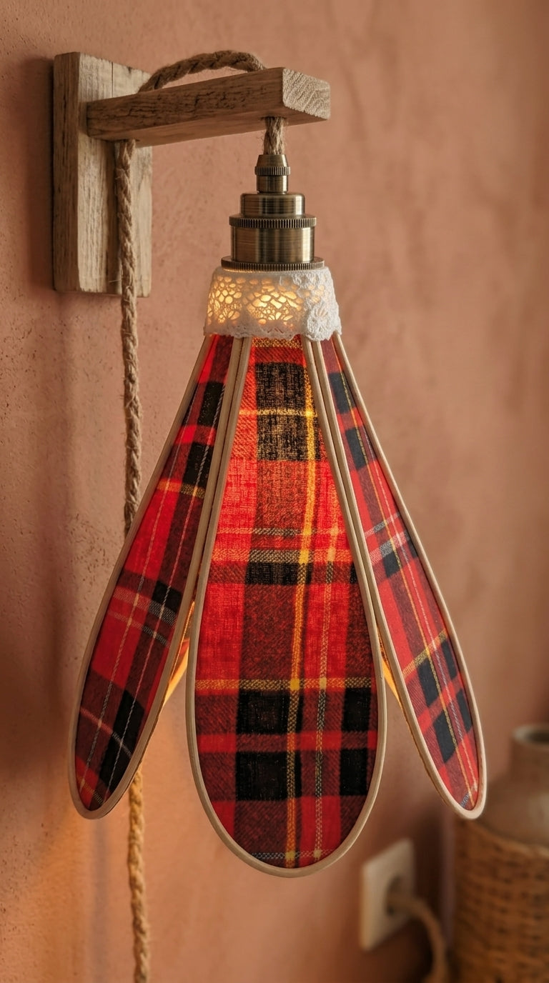 Suspension tulipe Highland Rouge installée dans un intérieur hivernal bohème