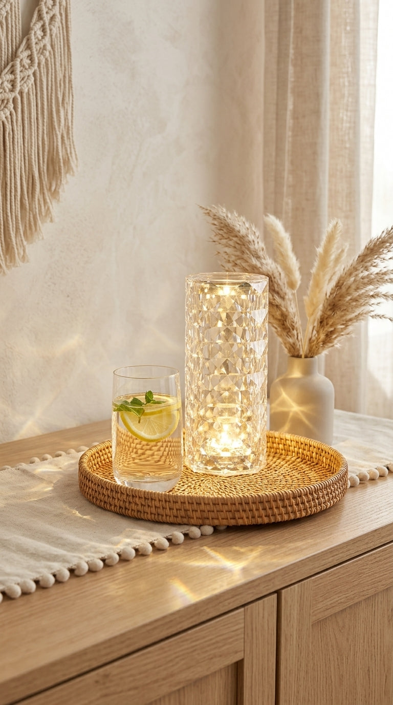 Lampe Diamant Cylindrique – Effet Cristal Facetté & Lumière Scintillante