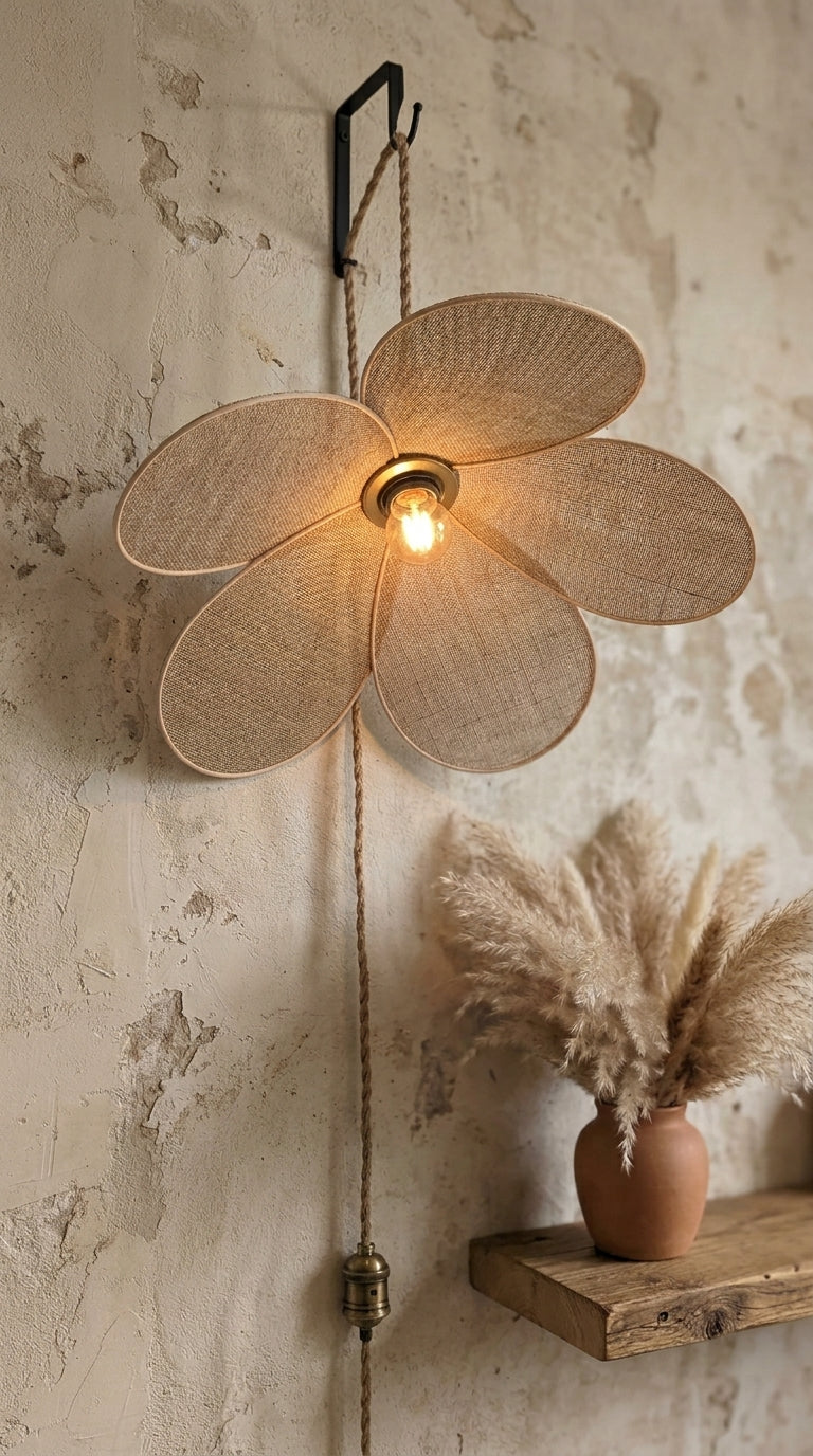 Lampe Magnolia Bohème en Toile de Jute – Lampe Artisanale Bohème Naturelle