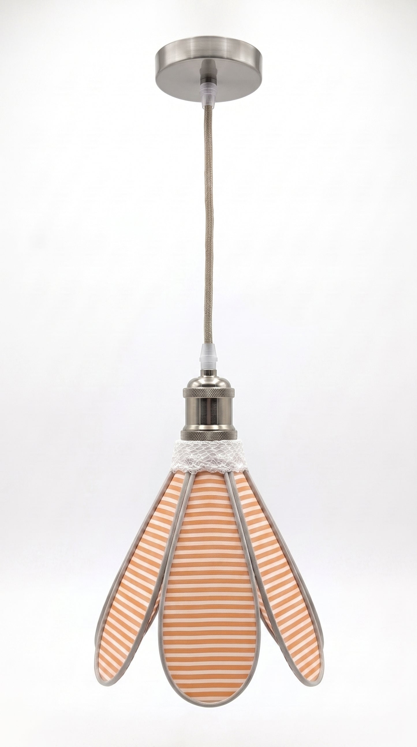 Lampe Tulipe Coucher de Soleil – Abat-jour Motif Rayures Champêtre Fait Main