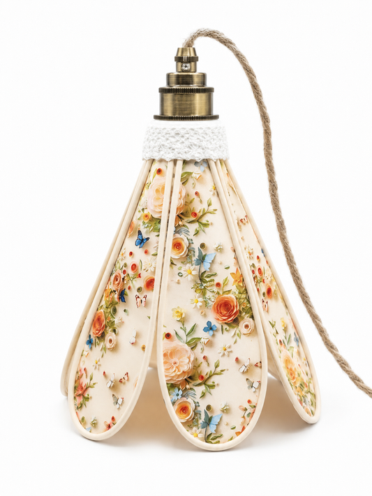 Lampe Tulipe Roses Blanches Oranges 3D- Lampe Artisanale Bohème Florale