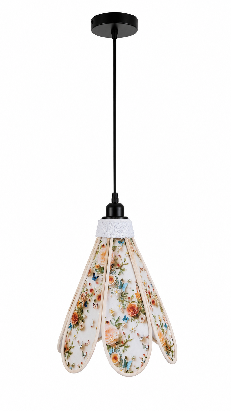 Lampe Tulipe Roses Blanches Oranges 3D- Lampe Artisanale Bohème Florale