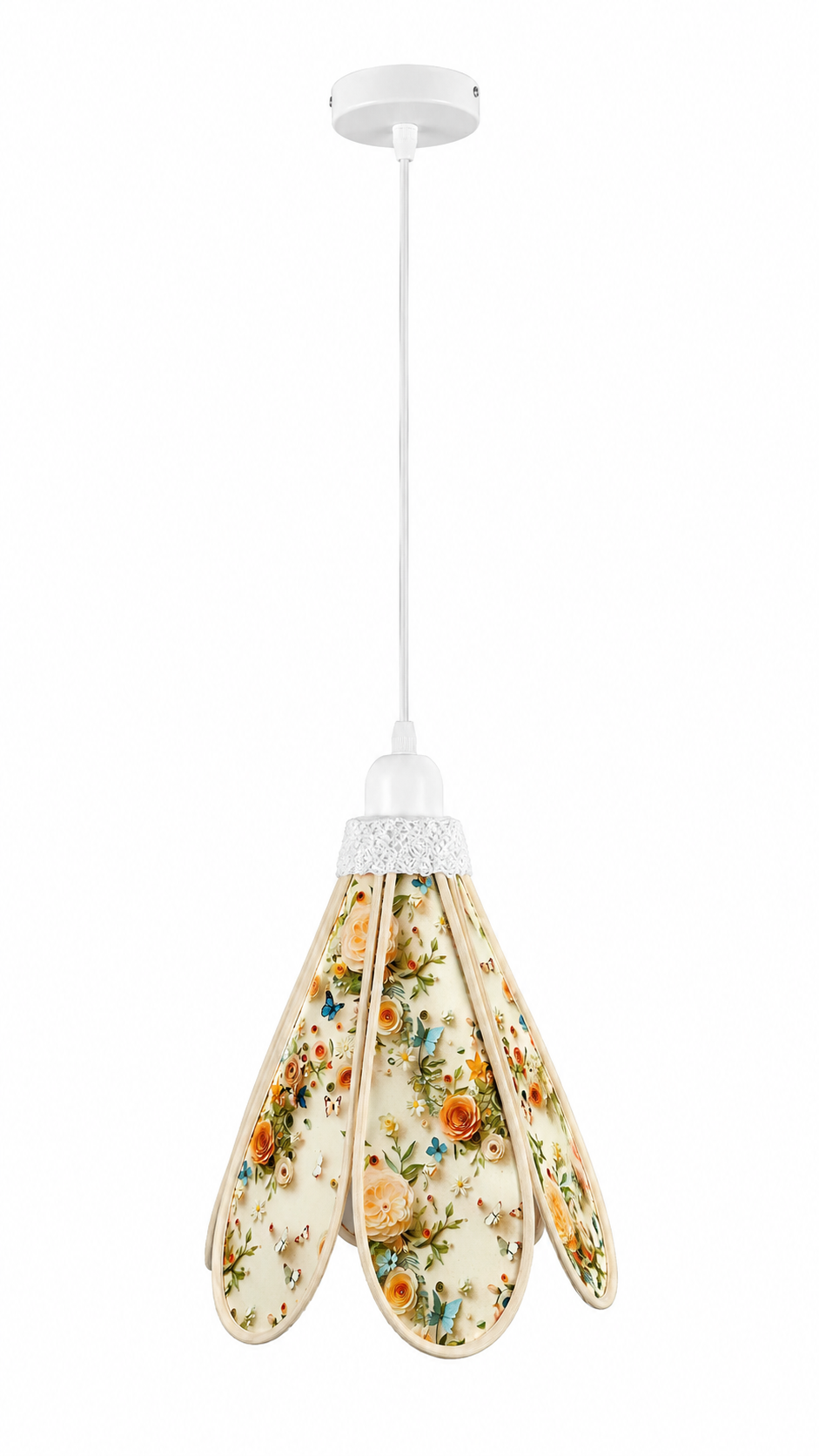 Lampe Tulipe Roses Blanches Oranges 3D- Lampe Artisanale Bohème Florale