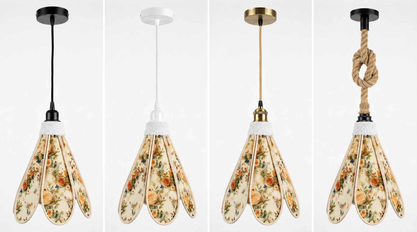 Lampe Tulipe Roses Blanches Oranges 3D- Lampe Artisanale Bohème Florale