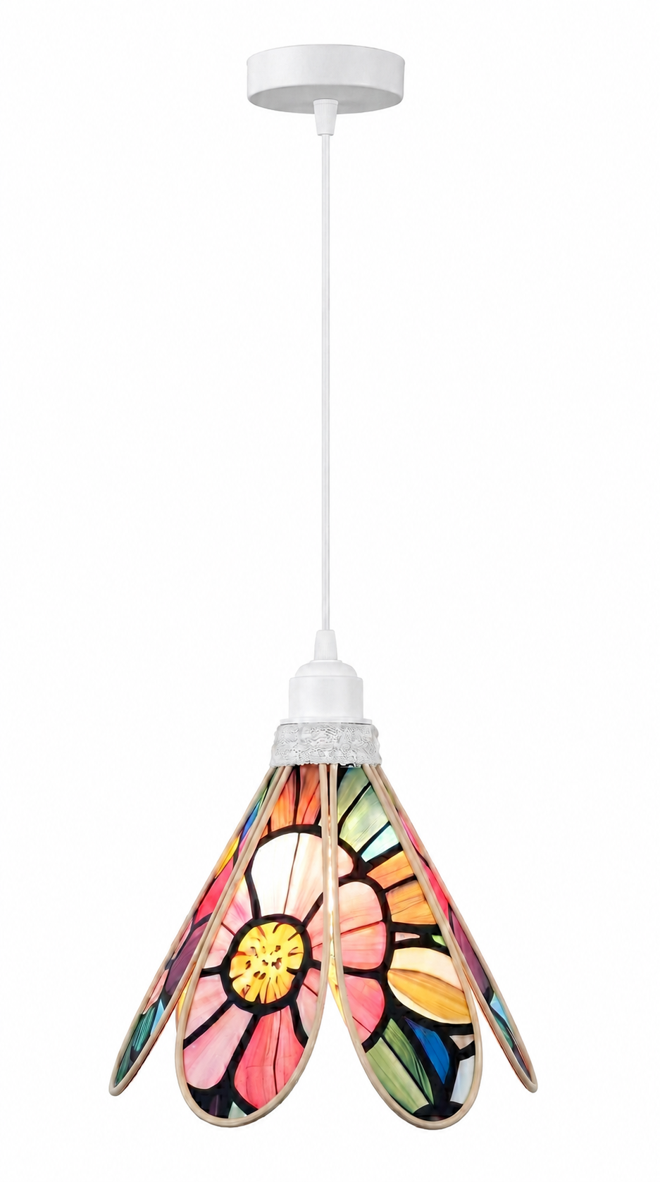 Lampe Tulipe Vitrail Fleurie- Lampe Artisanale Bohème Florale