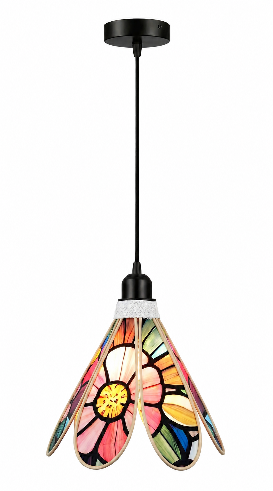 Lampe Tulipe Vitrail Fleurie- Lampe Artisanale Bohème Florale