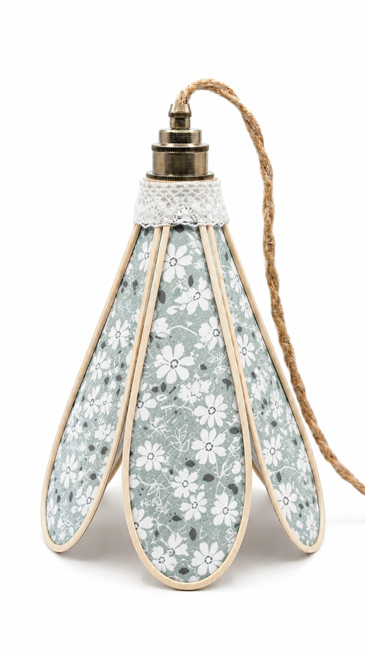Lampe Tulipe Clairière de Sauge – Abat-jour Motif Floral Céladon Fait Main