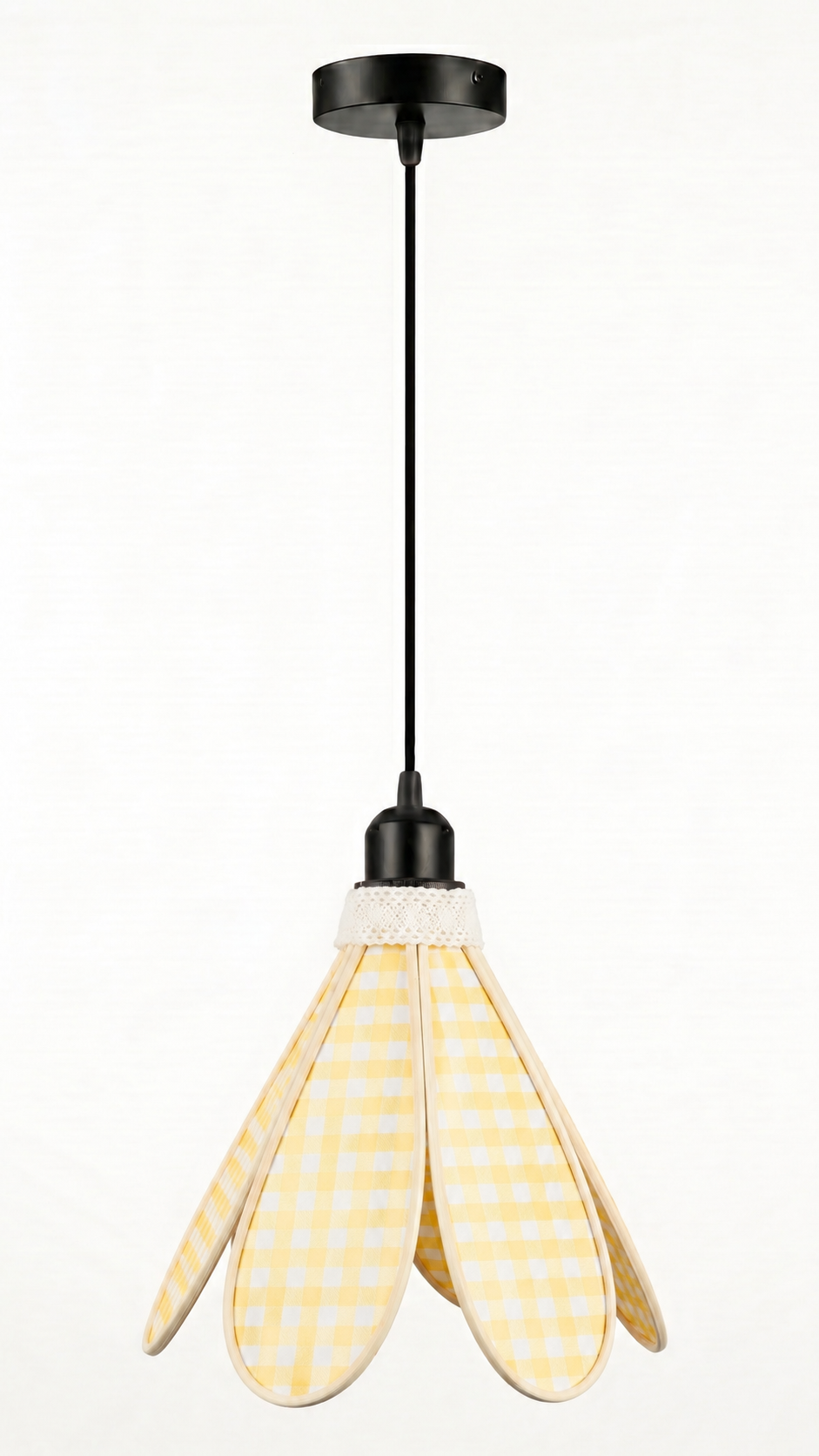 Lampe Tulipe Matin Ensoleillé – Abat-jour Motif Vichy Jaune Fait Main
