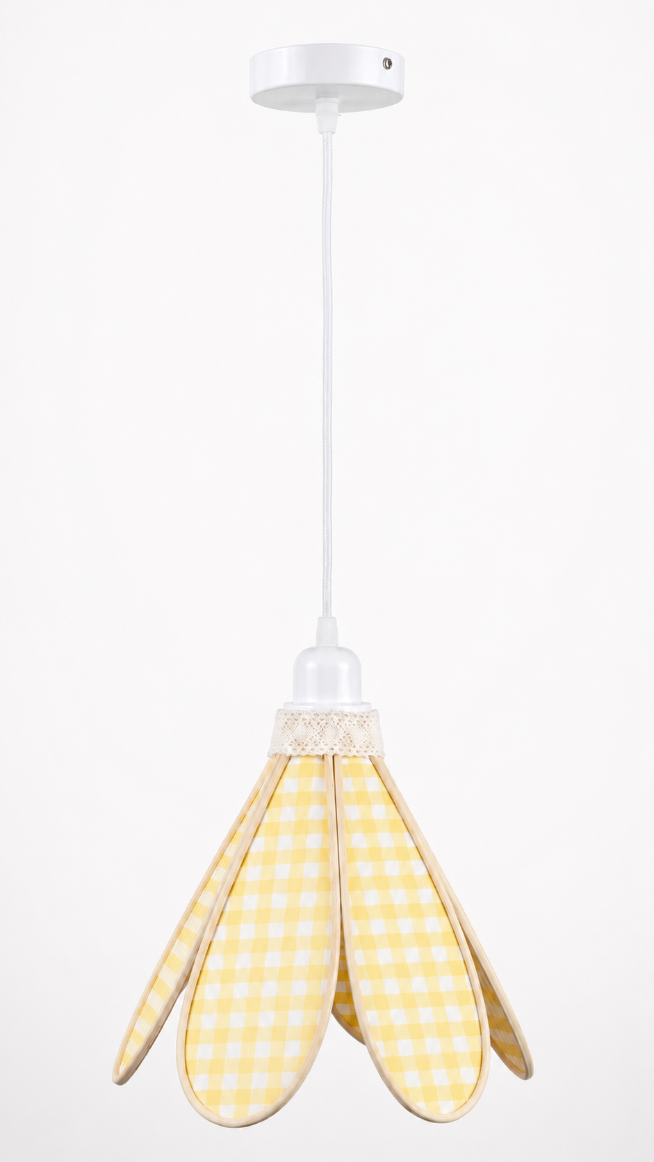 Lampe Tulipe Matin Ensoleillé – Abat-jour Motif Vichy Jaune Fait Main