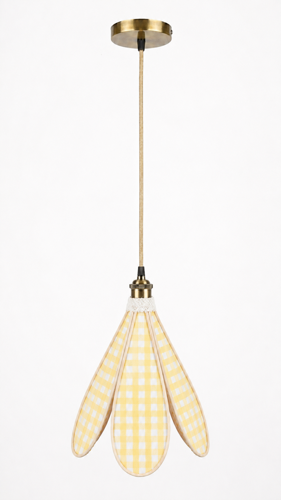 Lampe Tulipe Matin Ensoleillé – Abat-jour Motif Vichy Jaune Fait Main