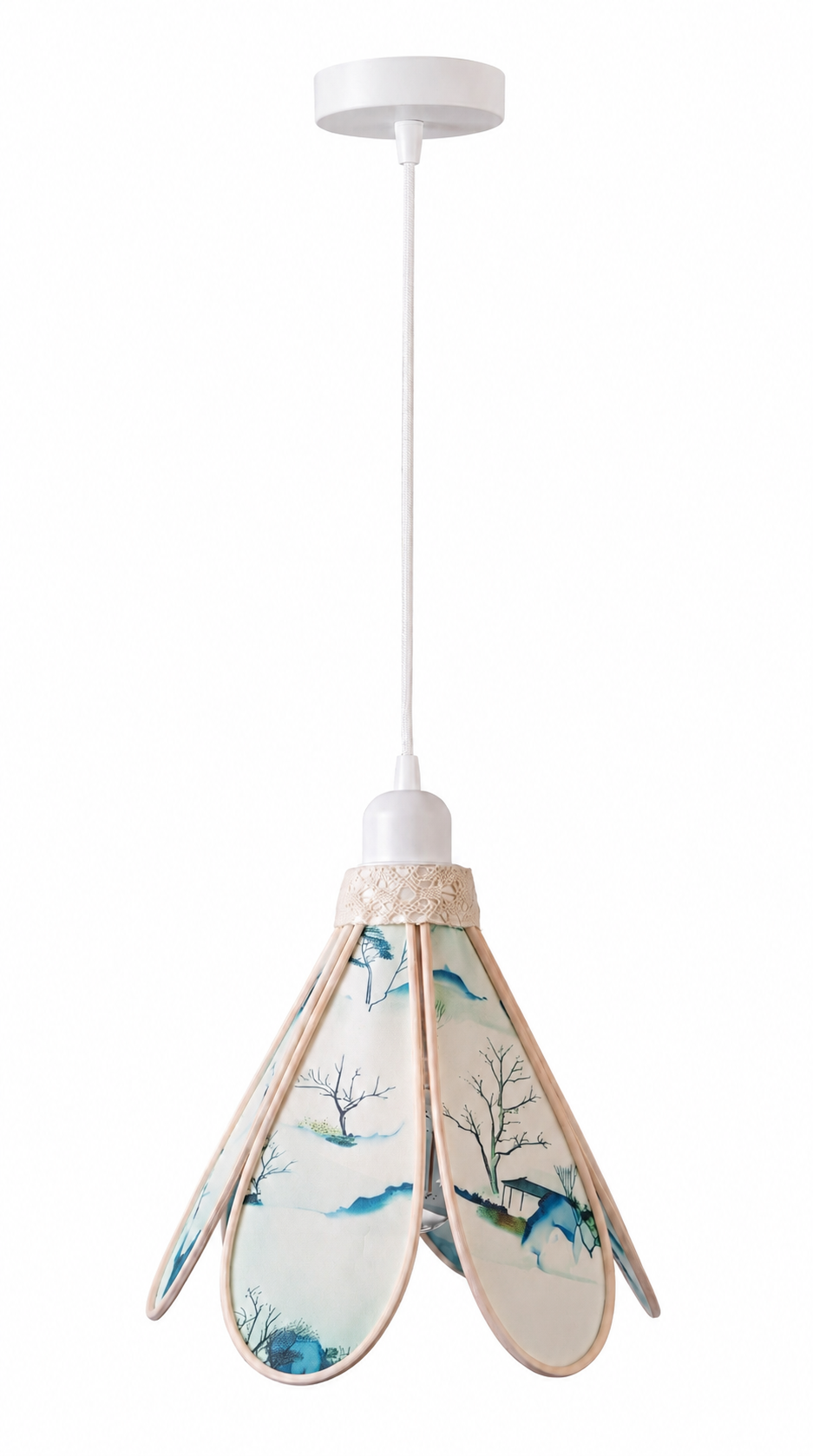 Lampe Tulipe Sérénité des Montagnes – Abat-jour Motif Pagodes Fait Main
