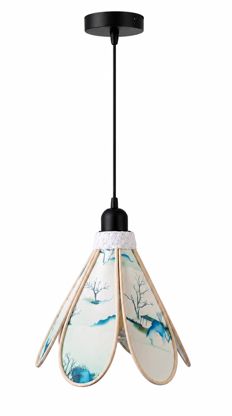 Lampe Tulipe Sérénité des Montagnes – Abat-jour Motif Pagodes Fait Main