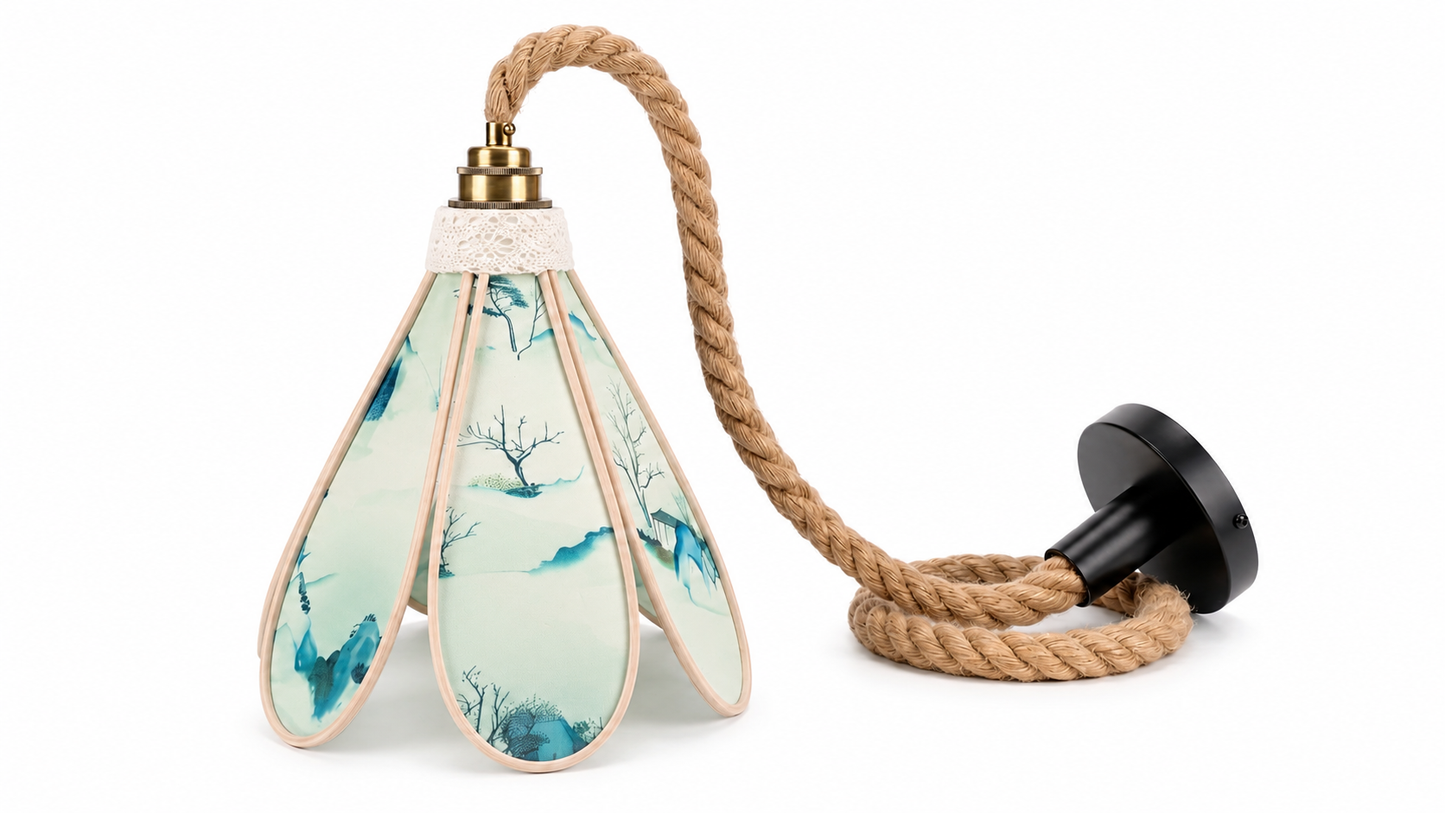 Lampe Tulipe Sérénité des Montagnes – Abat-jour Motif Pagodes Fait Main