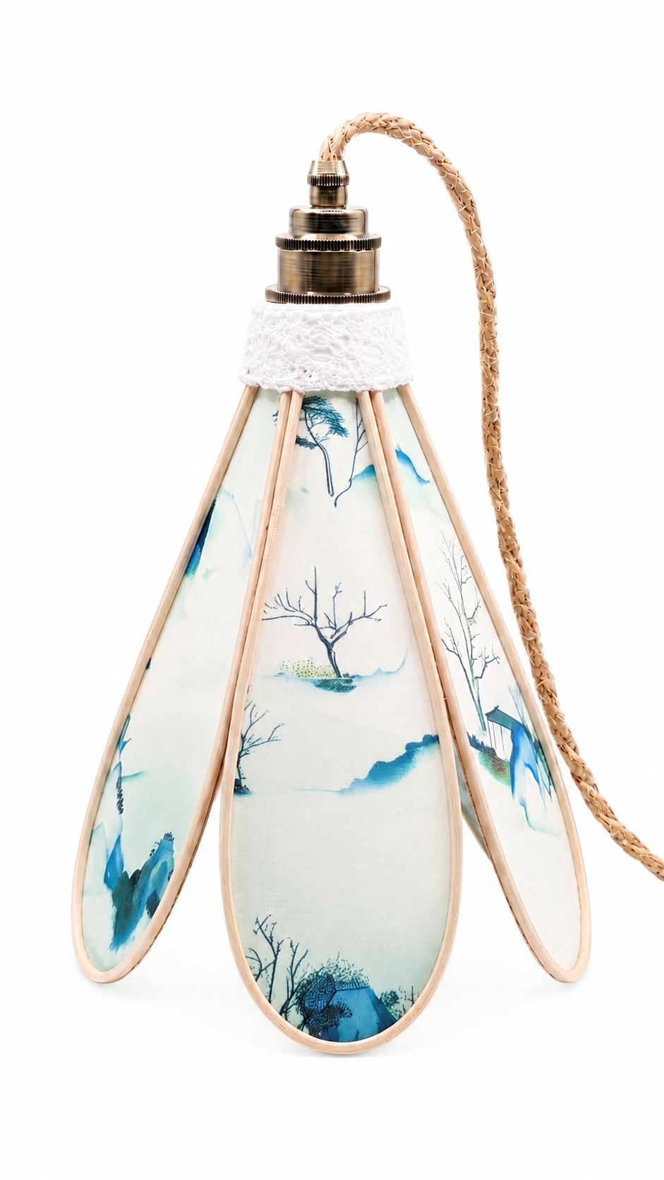 Lampe Tulipe Sérénité des Montagnes – Abat-jour Motif Pagodes Fait Main