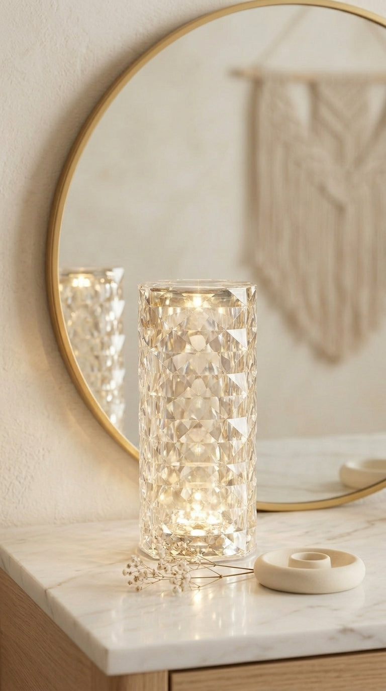 Lampe Diamant Cylindrique – Effet Cristal Facetté & Lumière Scintillante