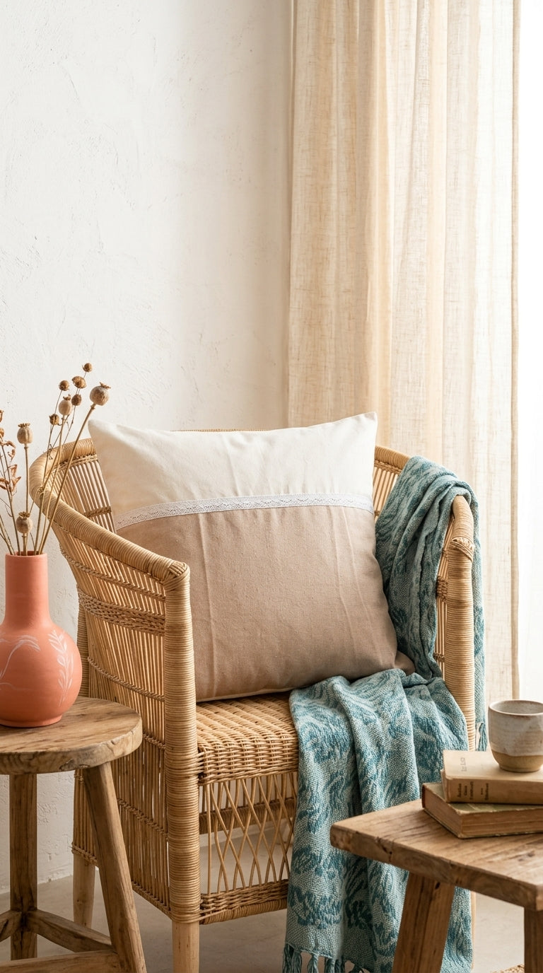 Coussin Lin & Dentelle – Housse Artisanale Bohème Naturelle
