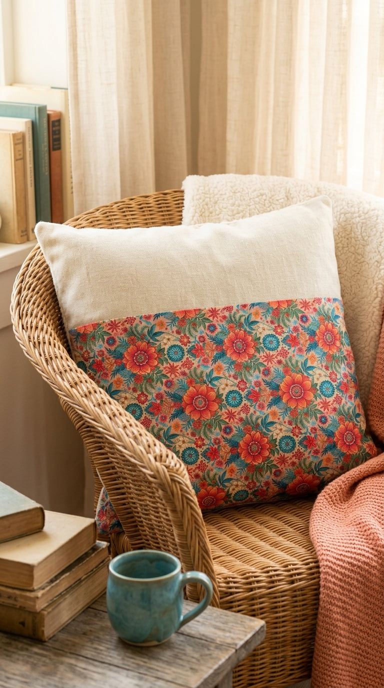 Coussin Floral Bohème Bimatière – Housse Lin & Tissu Floral Artisanale