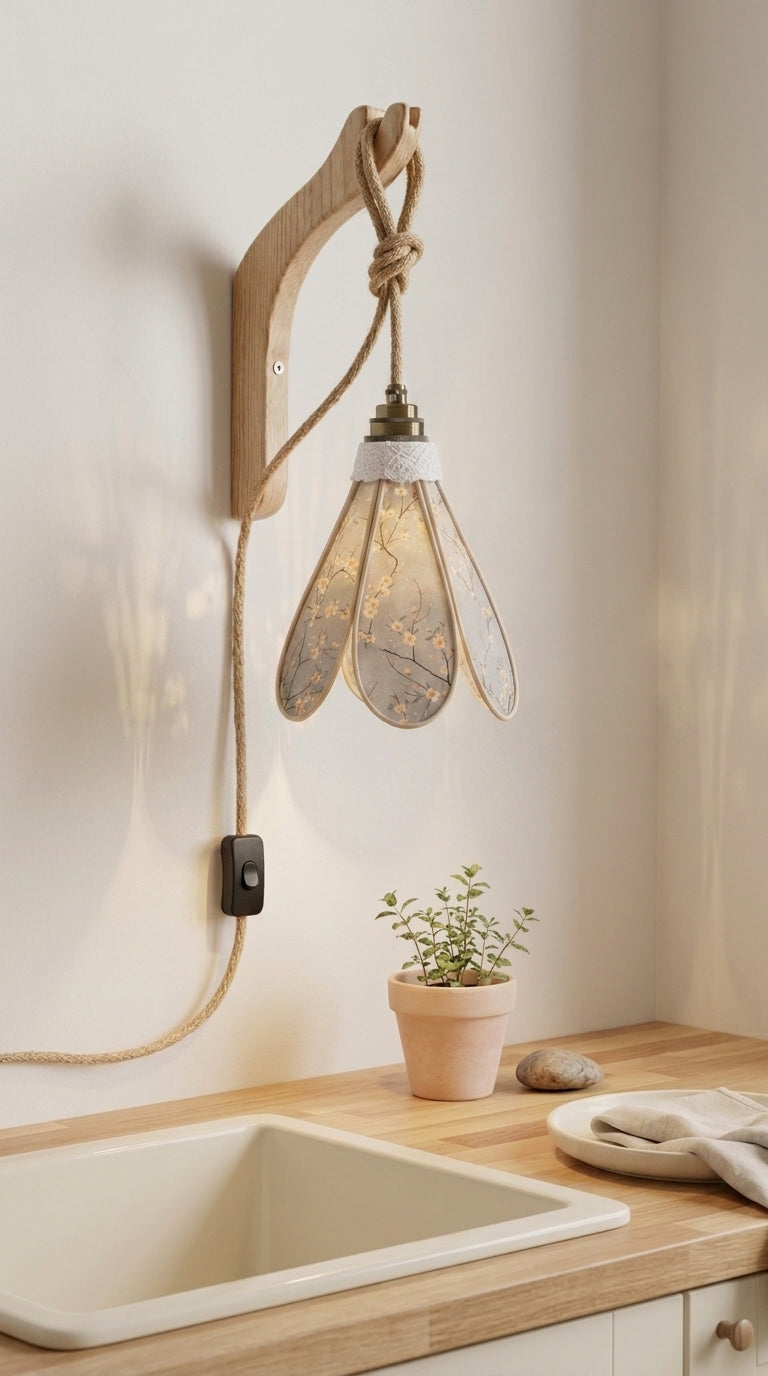 Lampe Tulipe Douceur du Levant – Abat-jour Motif Cerisiers Fait Main