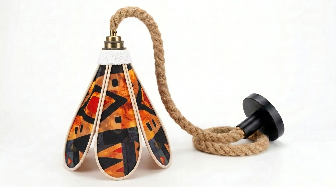 Lampe Tulipe Braise d'Afrique – Abat-jour Motif Géométrique Ambré Fait Main