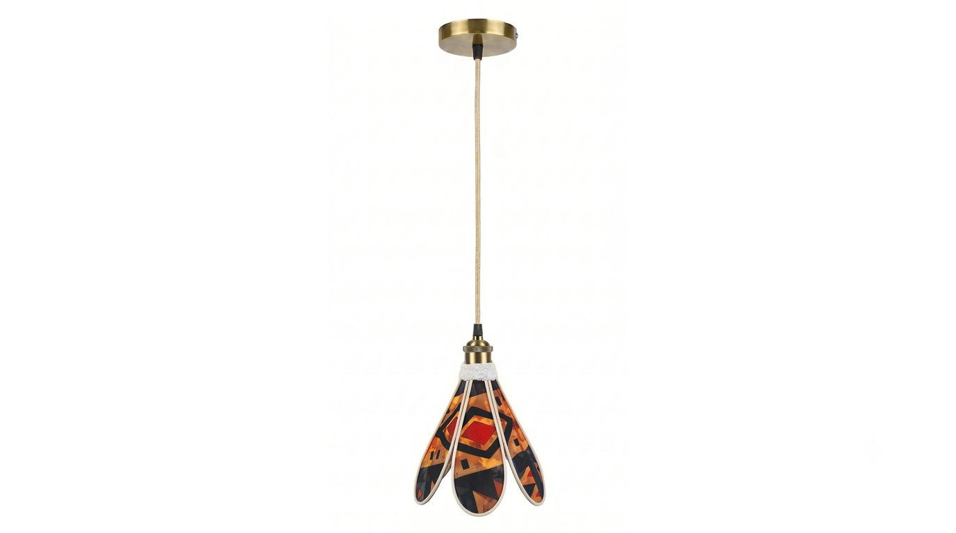 Lampe Tulipe Braise d'Afrique – Abat-jour Motif Géométrique Ambré Fait Main