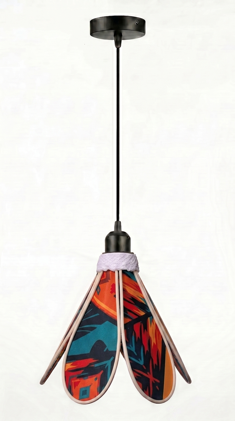 Lampe Tulipe Soleil de Brousse – Abat-jour Motif Tribal Fait Main