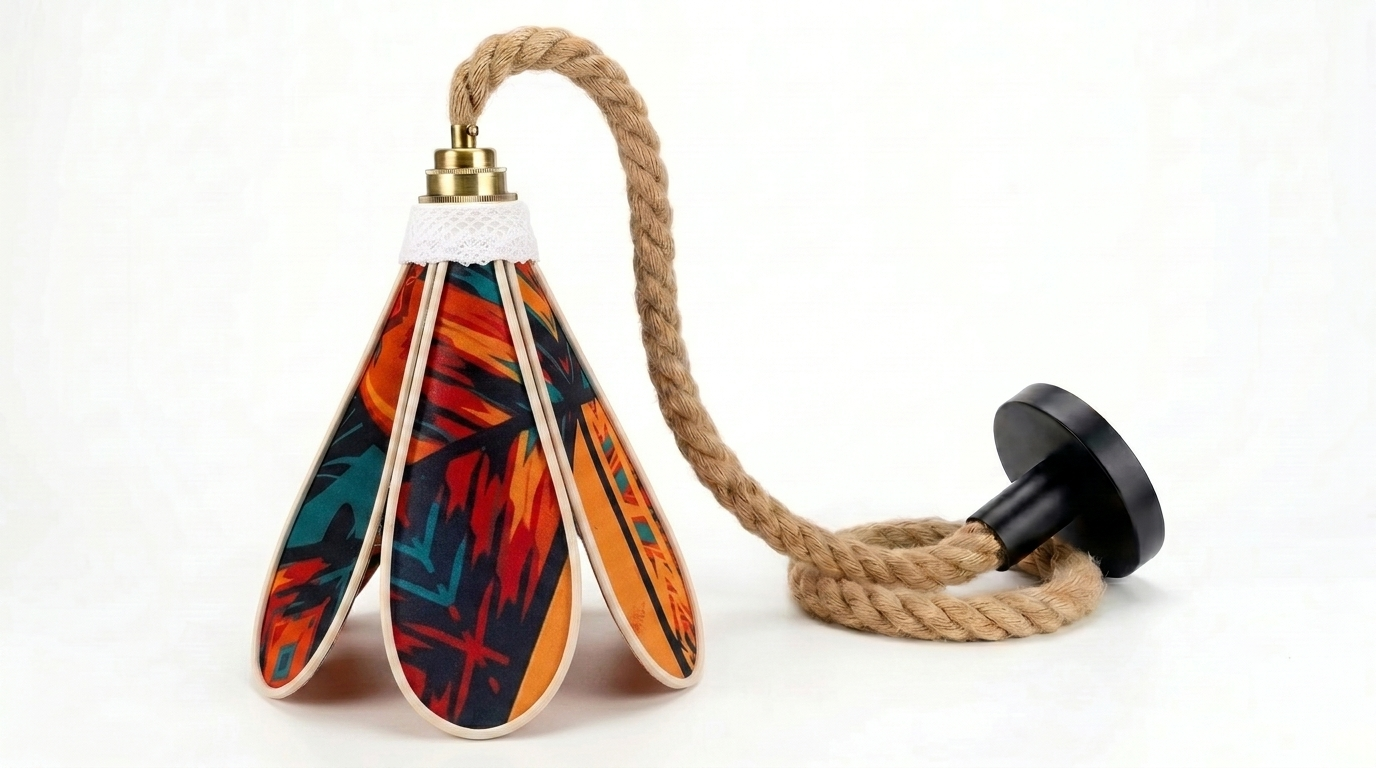 Lampe Tulipe Soleil de Brousse – Abat-jour Motif Tribal Fait Main