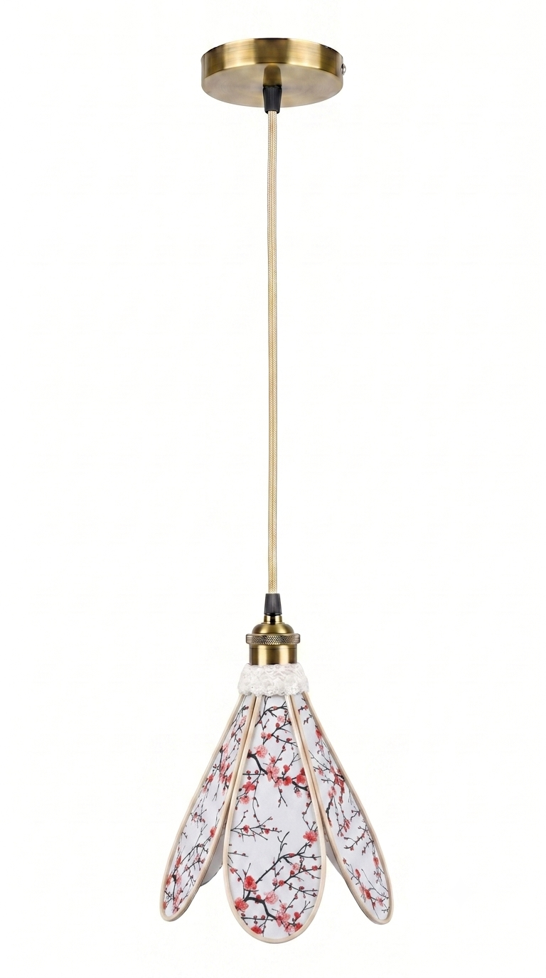 Lampe Tulipe Éclat du Japon – Abat-jour Motif Cerisiers Rouges Fait Main