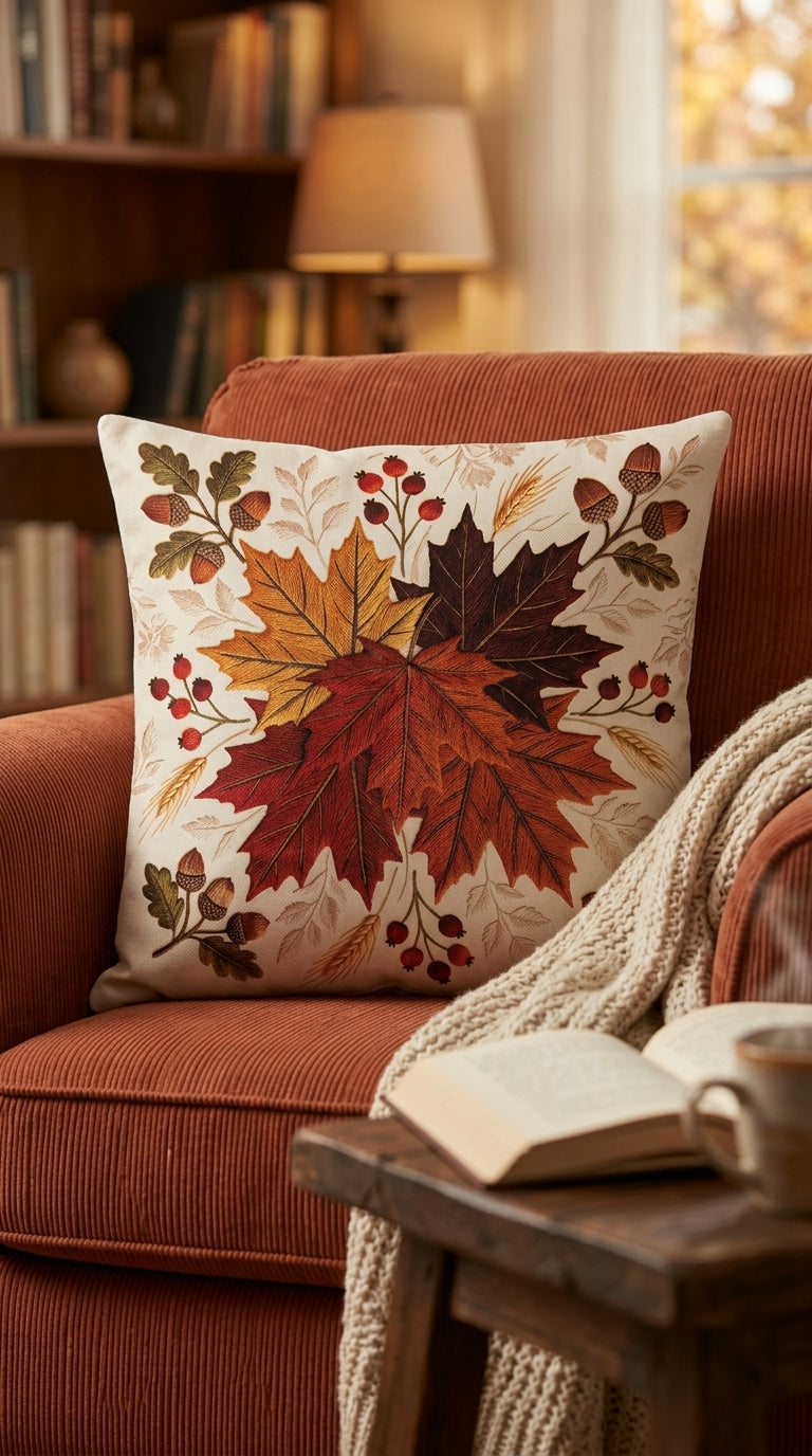 Housse de coussin Éclat de Feuilles d'Érable, autre mise en situation