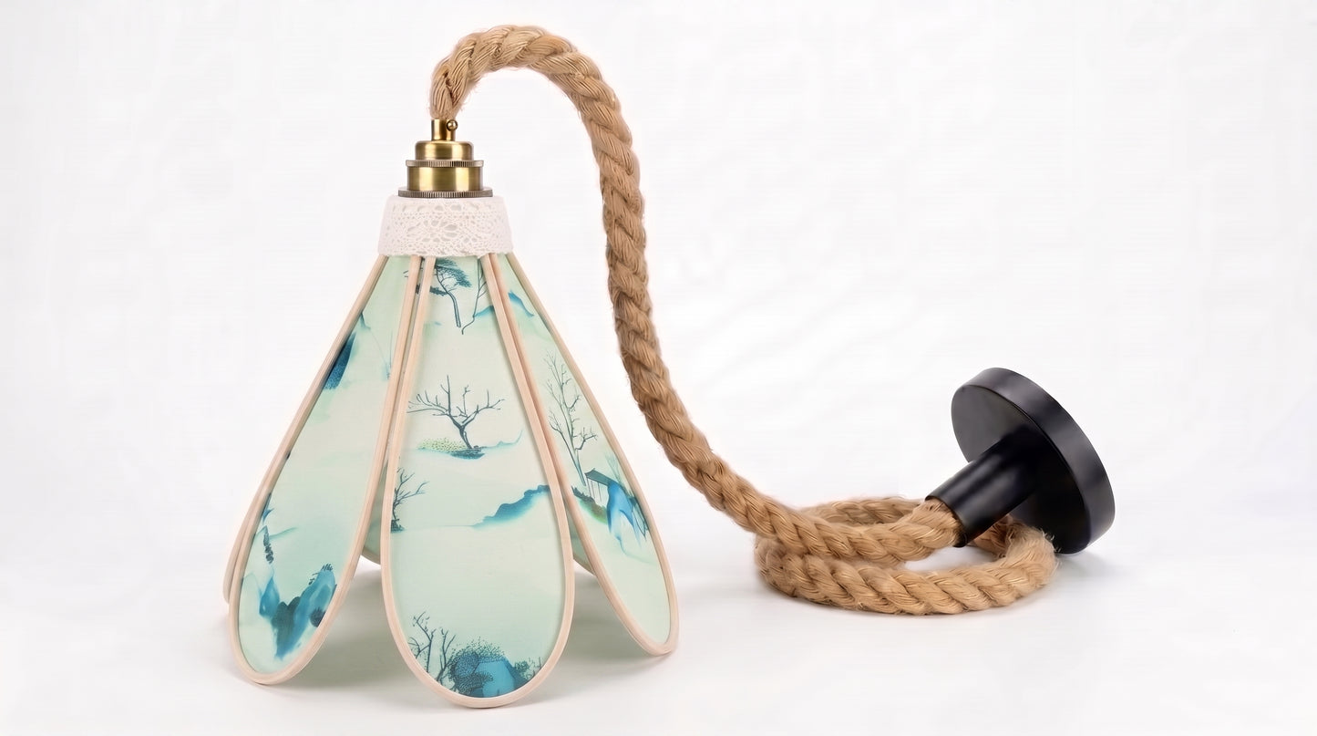 Lampe Tulipe Sérénité des Montagnes – Abat-jour Motif Pagodes Fait Main