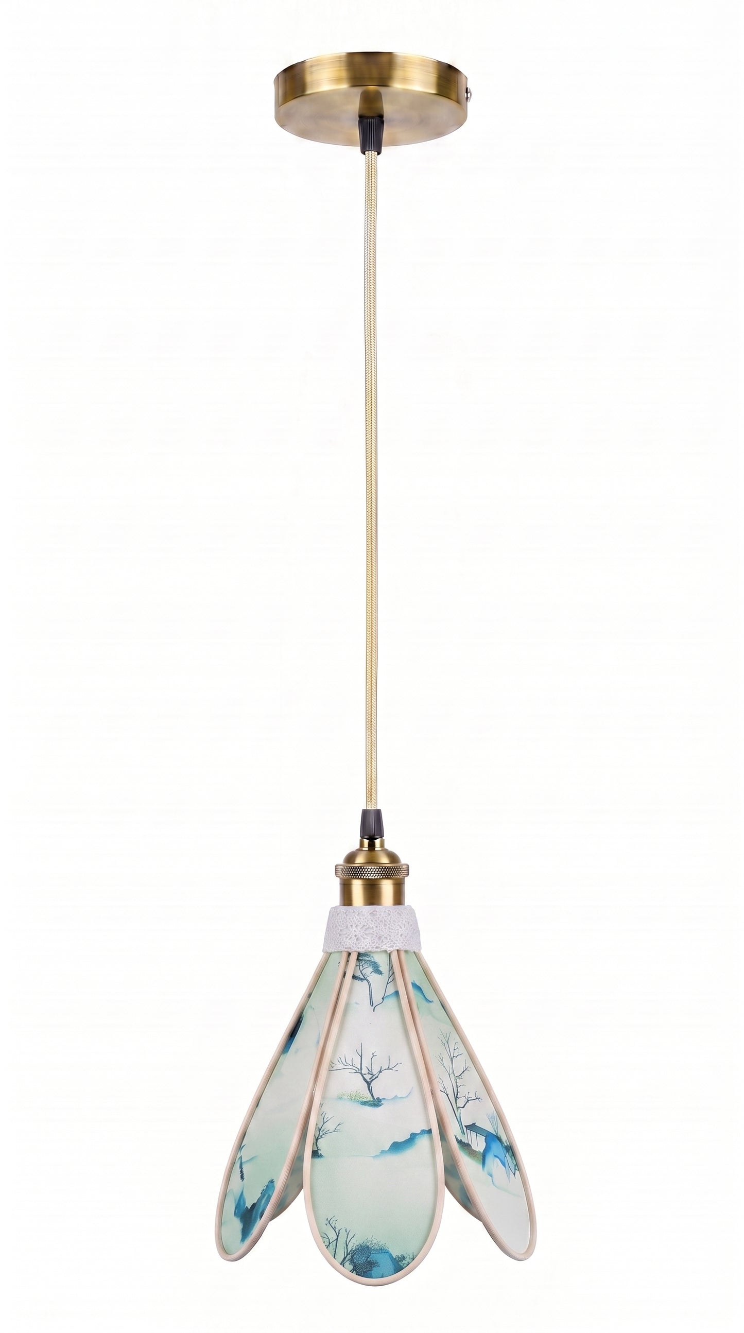 Lampe Tulipe Sérénité des Montagnes – Abat-jour Motif Pagodes Fait Main