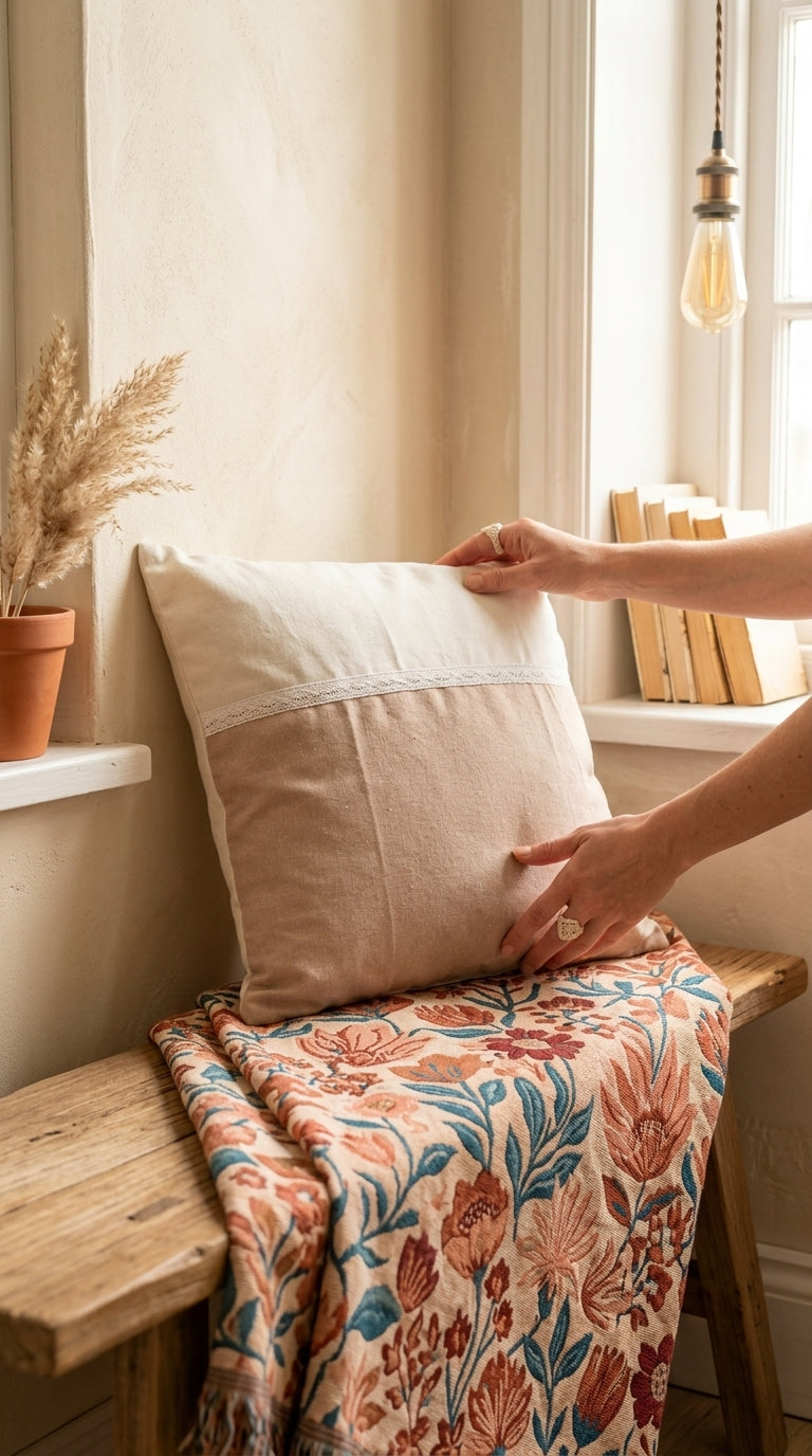 Coussin Lin & Dentelle – Housse Artisanale Bohème Naturelle